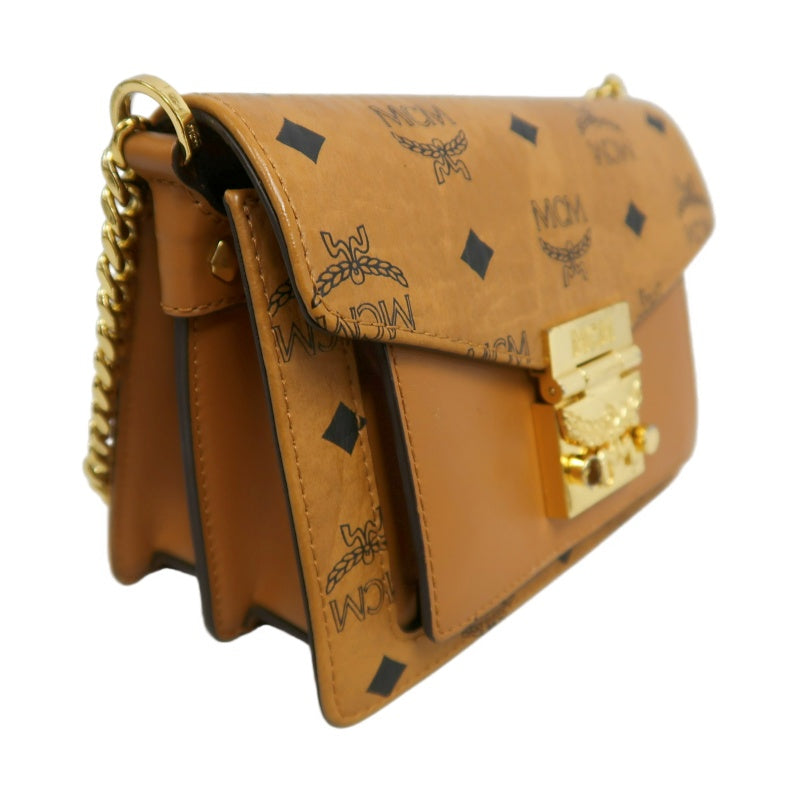 MCM Mini Postman Shoulder Bag Brown Visetos PVC Gold Hardware