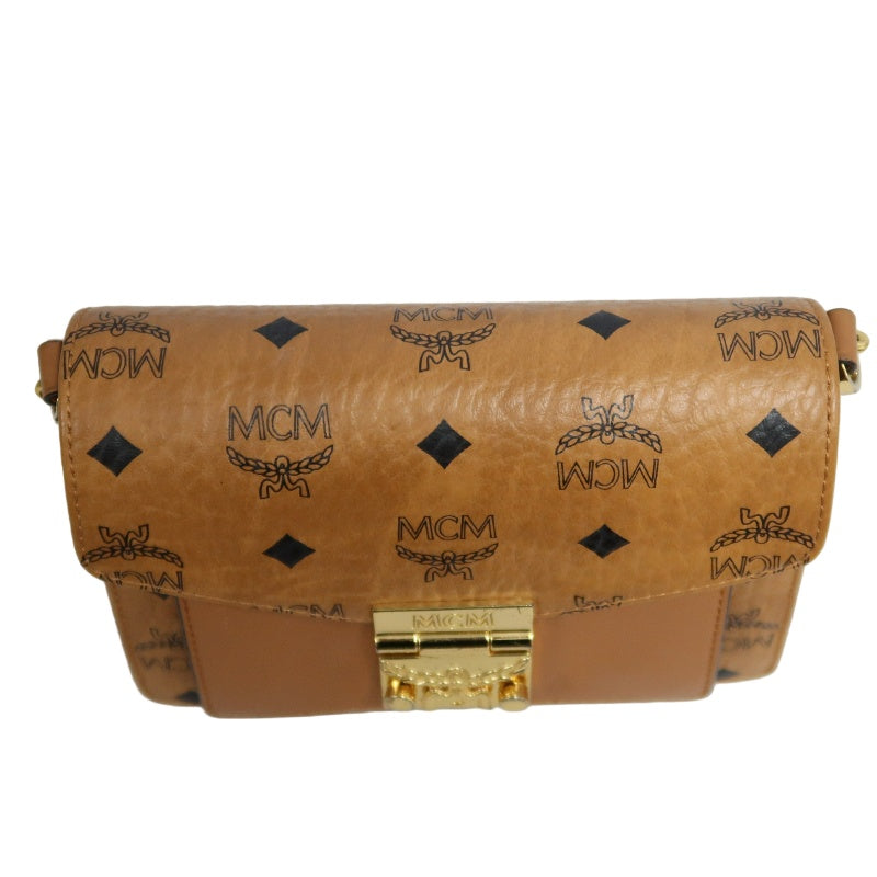MCM Mini Postman Shoulder Bag Brown Visetos PVC Gold Hardware
