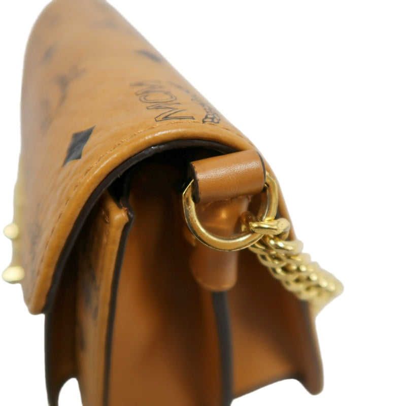 MCM Mini Postman Shoulder Bag Brown Visetos PVC Gold Hardware
