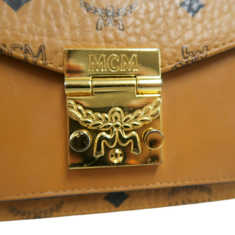 MCM Mini Postman Shoulder Bag Brown Visetos PVC Gold Hardware