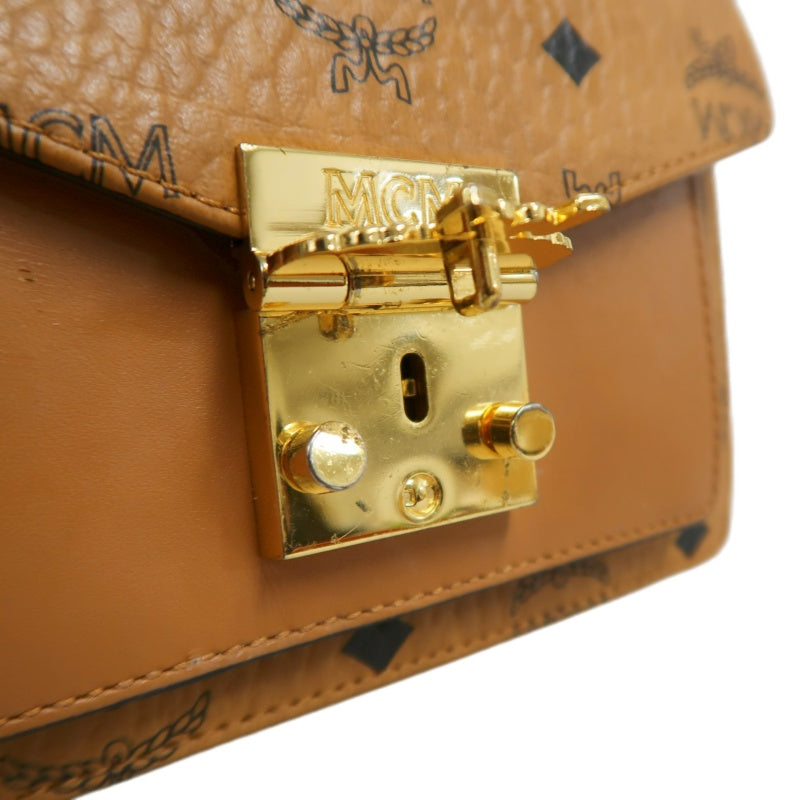 MCM Mini Postman Shoulder Bag Brown Visetos PVC Gold Hardware