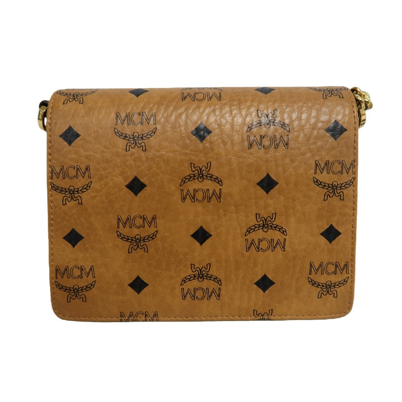 MCM Mini Postman Shoulder Bag Brown Visetos PVC Gold Hardware