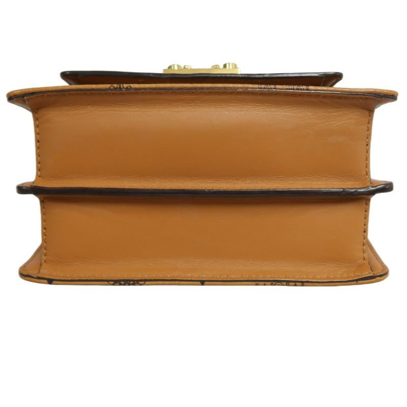 MCM Mini Postman Shoulder Bag Brown Visetos PVC Gold Hardware
