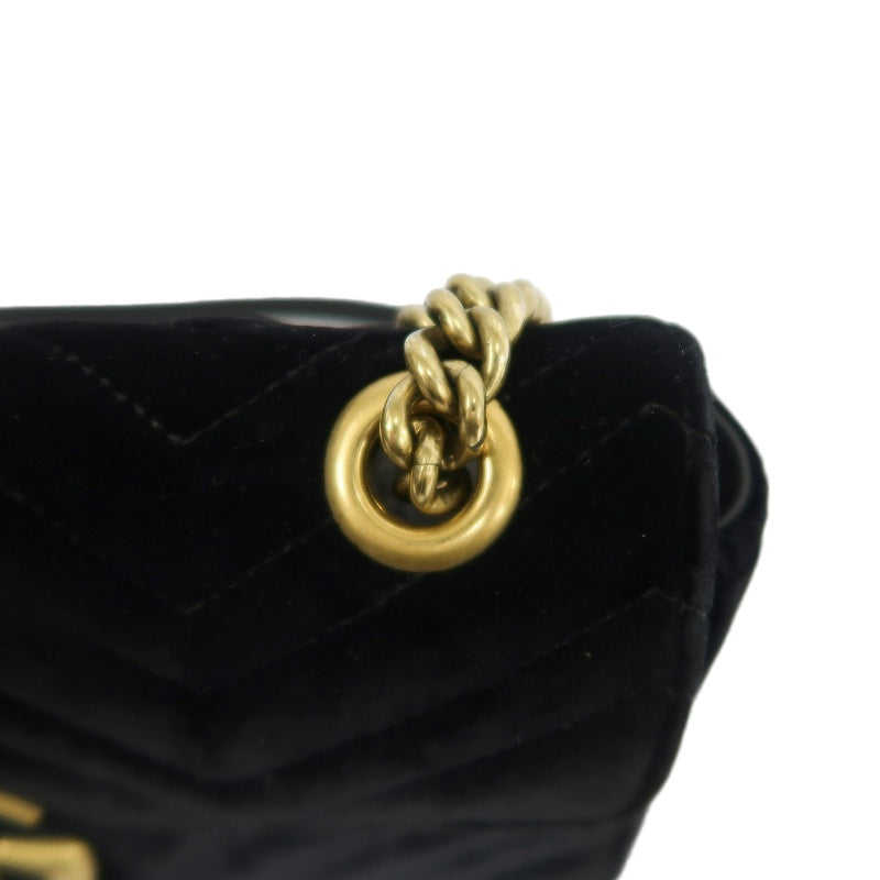 GUCCI GG Marmont Quilted Velvet Shoulder Bag Black Gold Hardware