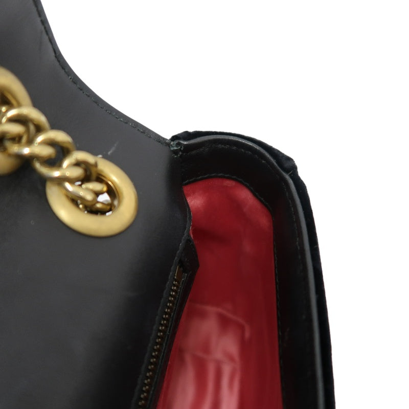 GUCCI GG Marmont Quilted Velvet Shoulder Bag Black Gold Hardware