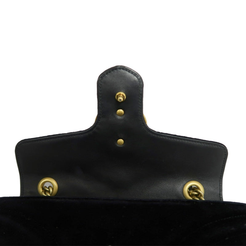 GUCCI GG Marmont Quilted Velvet Shoulder Bag Black Gold Hardware