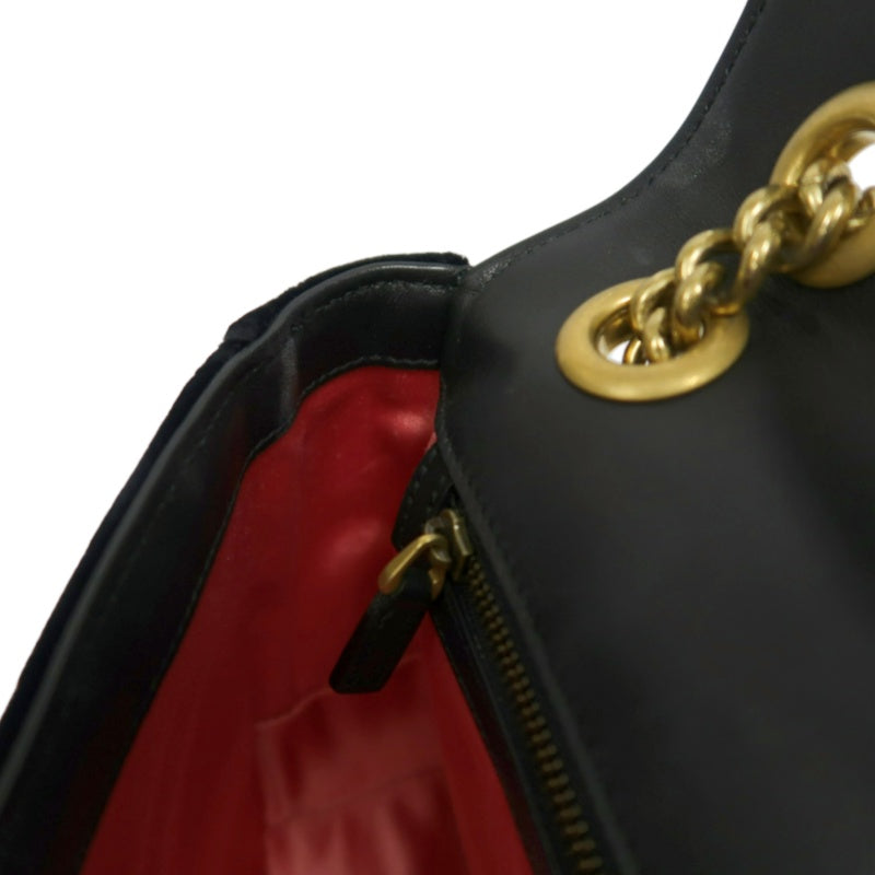 GUCCI GG Marmont Quilted Velvet Shoulder Bag Black Gold Hardware