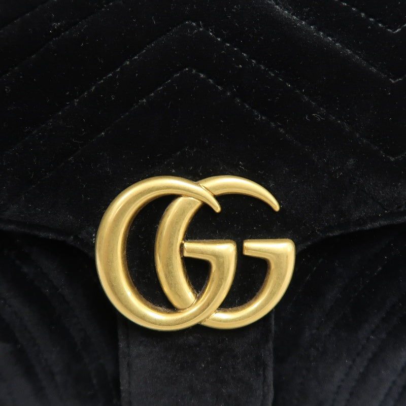 GUCCI GG Marmont Quilted Velvet Shoulder Bag Black Gold Hardware