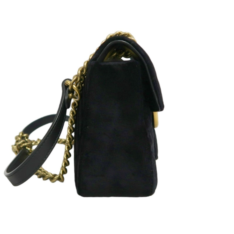 GUCCI GG Marmont Quilted Velvet Shoulder Bag Black Gold Hardware
