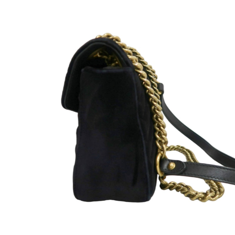 GUCCI GG Marmont Quilted Velvet Shoulder Bag Black Gold Hardware