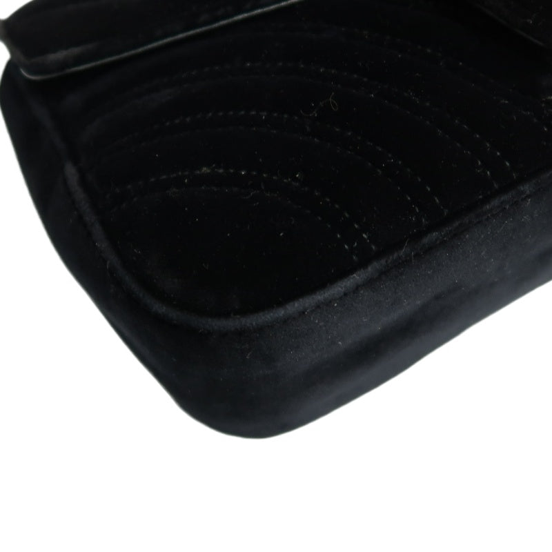 GUCCI GG Marmont Quilted Velvet Shoulder Bag Black Gold Hardware