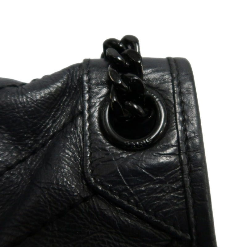 YVES SAINT LAURENT YSL NIKI Leather Shoulder Bag Black Waxed Leather