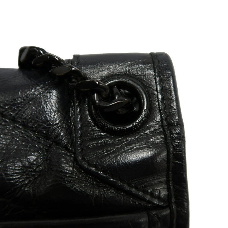 YVES SAINT LAURENT YSL NIKI Leather Shoulder Bag Black Waxed Leather