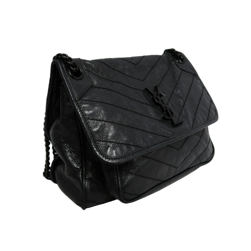 YVES SAINT LAURENT YSL NIKI Leather Shoulder Bag Black Waxed Leather