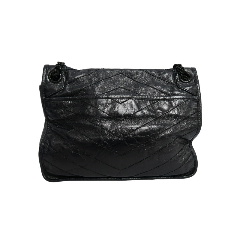 YVES SAINT LAURENT YSL NIKI Leather Shoulder Bag Black Waxed Leather