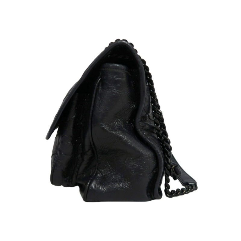 YVES SAINT LAURENT YSL NIKI Leather Shoulder Bag Black Waxed Leather