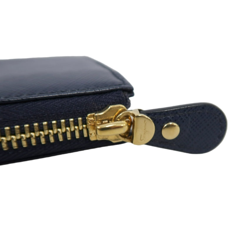 FERRAGAMO Gancini Long Wallet Black PVC Gold Hardware