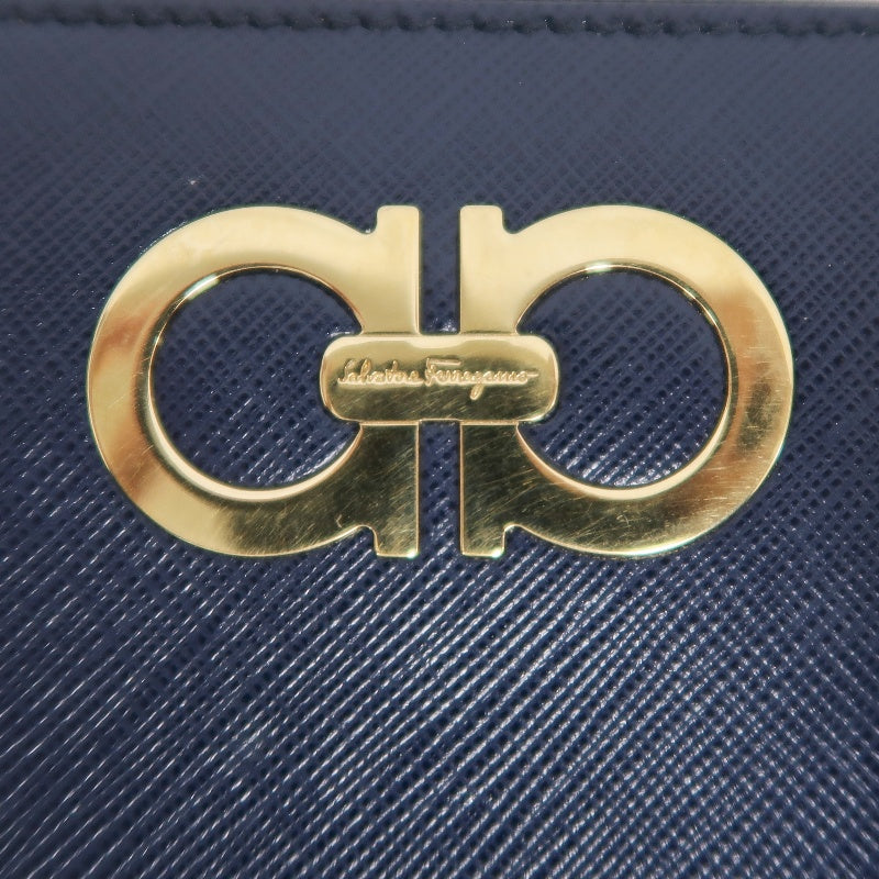FERRAGAMO Gancini Long Wallet Black PVC Gold Hardware