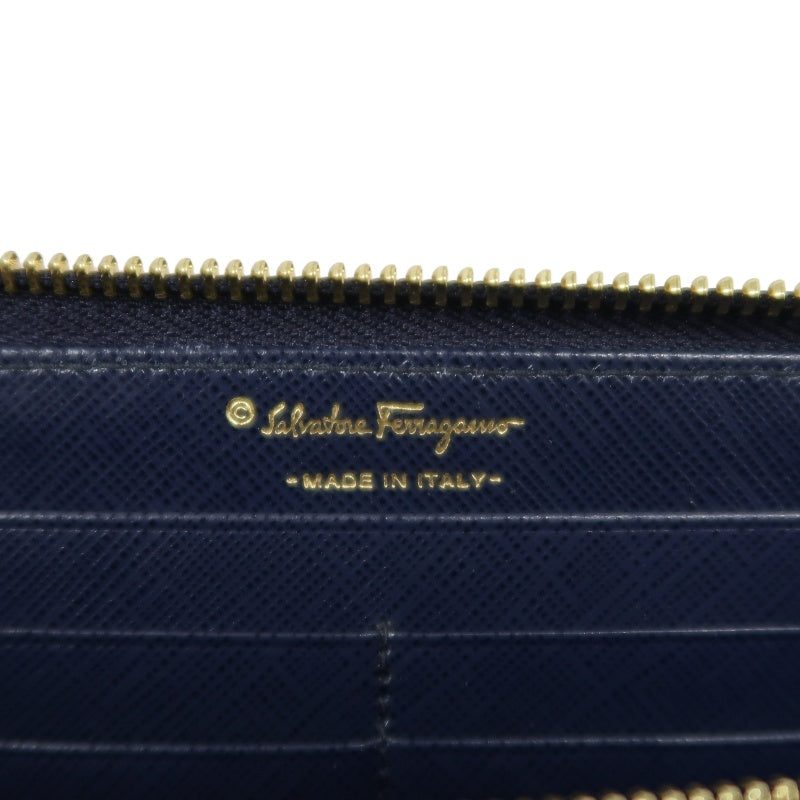 FERRAGAMO Gancini Long Wallet Black PVC Gold Hardware