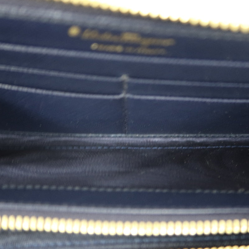 FERRAGAMO Gancini Long Wallet Black PVC Gold Hardware