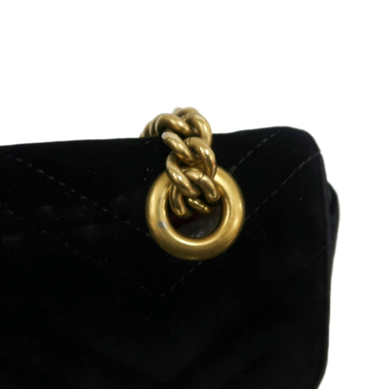 GUCCI GG Marmont Quilted Velvet Shoulder Bag Black Gold Hardware