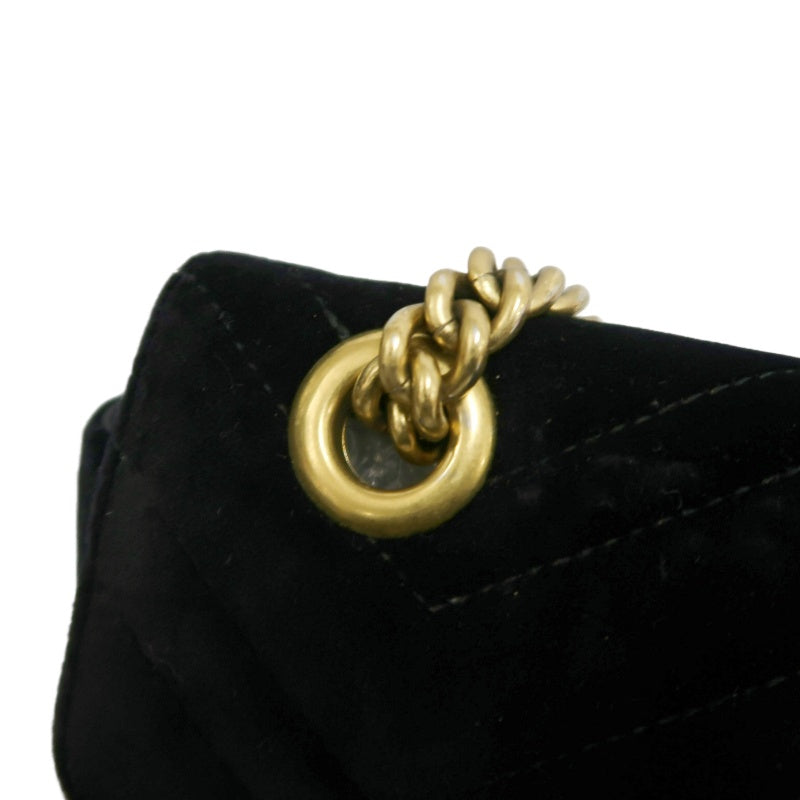 GUCCI GG Marmont Quilted Velvet Shoulder Bag Black Gold Hardware