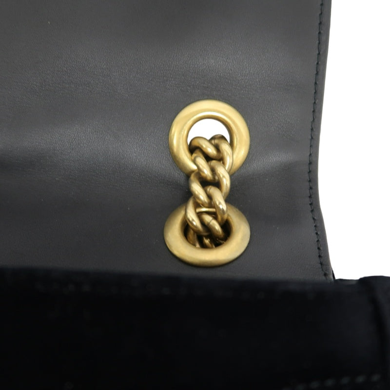 GUCCI GG Marmont Quilted Velvet Shoulder Bag Black Gold Hardware