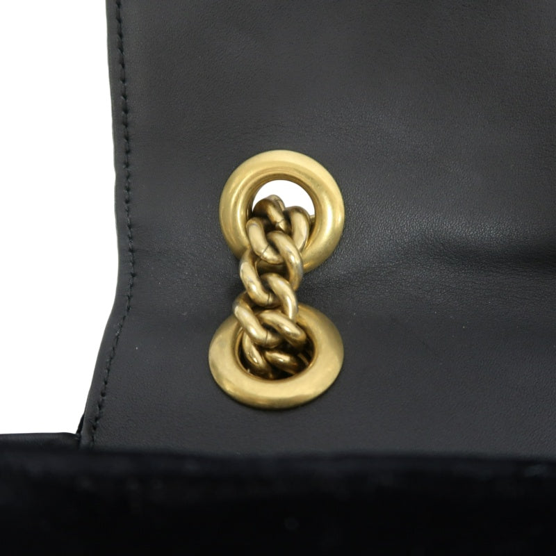 GUCCI GG Marmont Quilted Velvet Shoulder Bag Black Gold Hardware