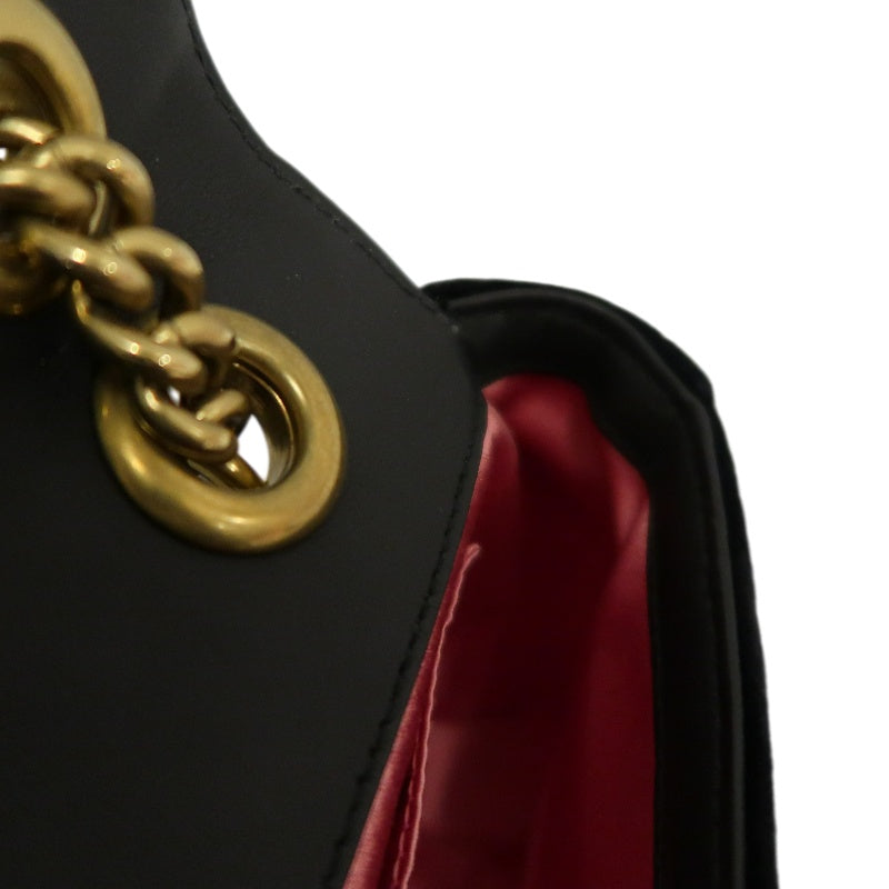 GUCCI GG Marmont Quilted Velvet Shoulder Bag Black Gold Hardware
