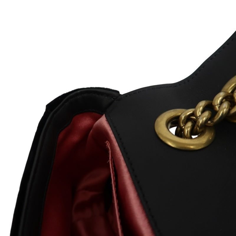 GUCCI GG Marmont Quilted Velvet Shoulder Bag Black Gold Hardware