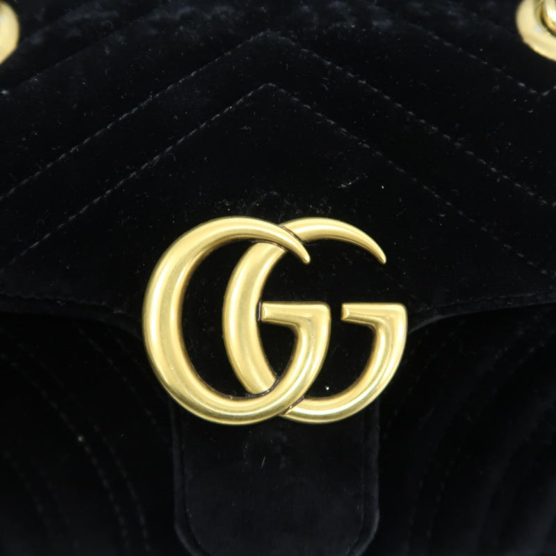 GUCCI GG Marmont Quilted Velvet Shoulder Bag Black Gold Hardware