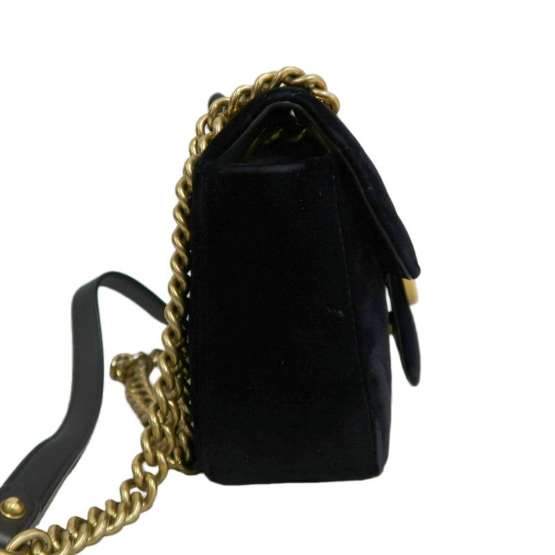 GUCCI GG Marmont Quilted Velvet Shoulder Bag Black Gold Hardware