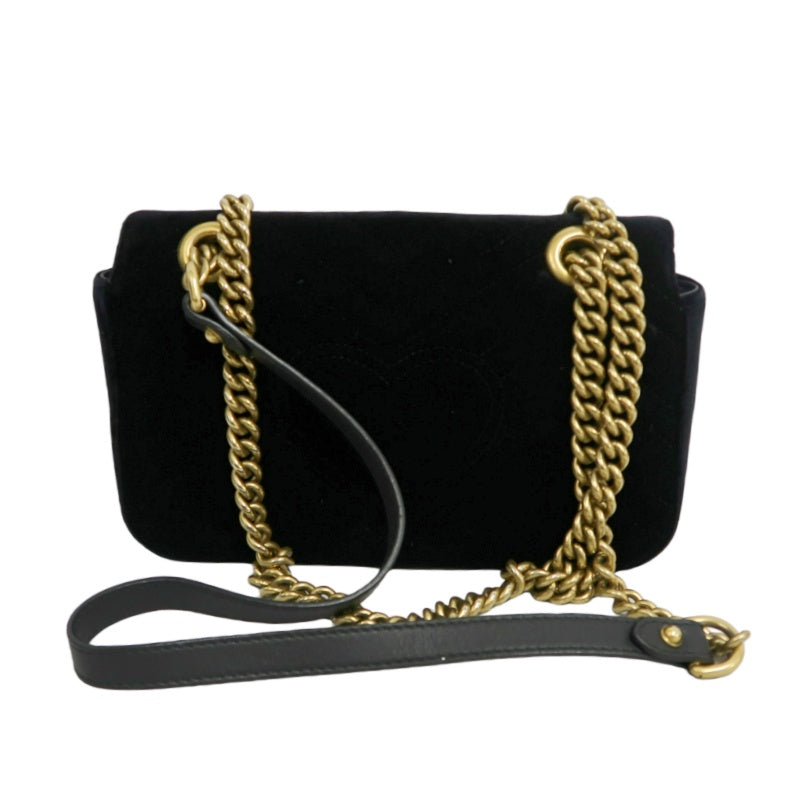 GUCCI GG Marmont Quilted Velvet Shoulder Bag Black Gold Hardware