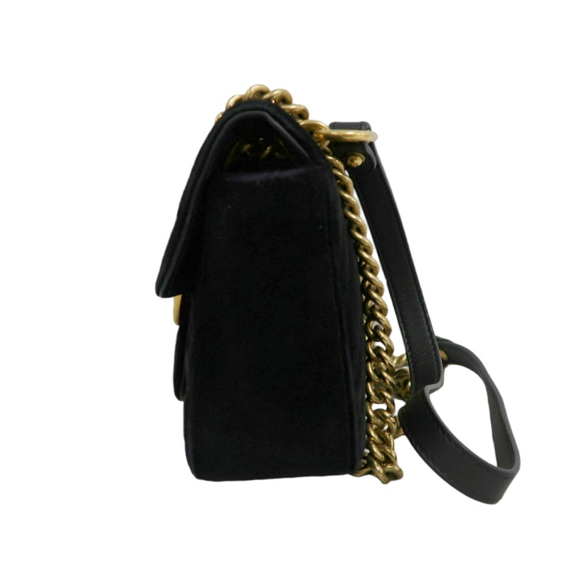GUCCI GG Marmont Quilted Velvet Shoulder Bag Black Gold Hardware
