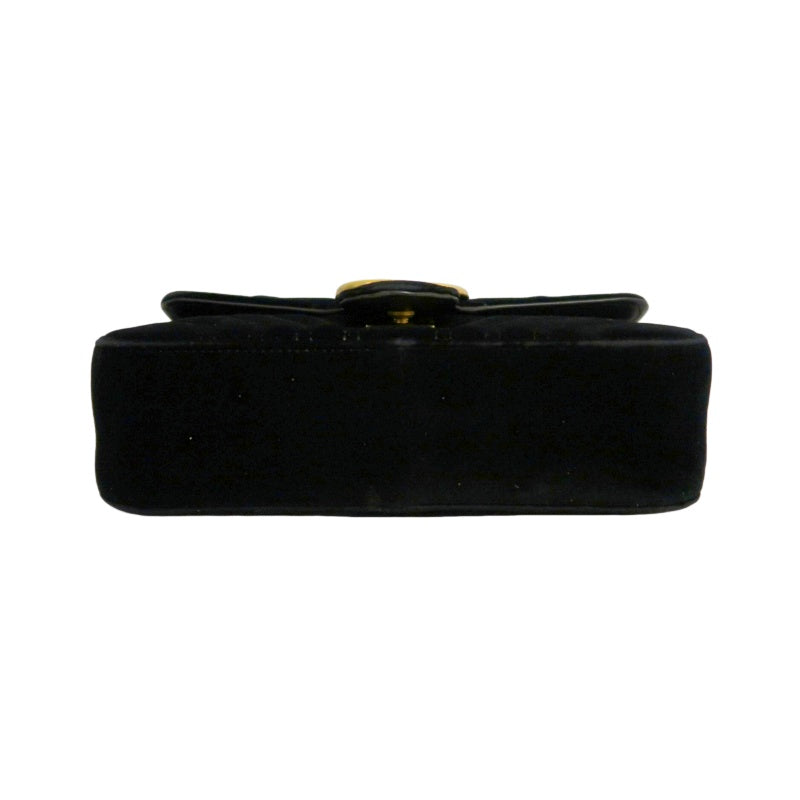 GUCCI GG Marmont Quilted Velvet Shoulder Bag Black Gold Hardware