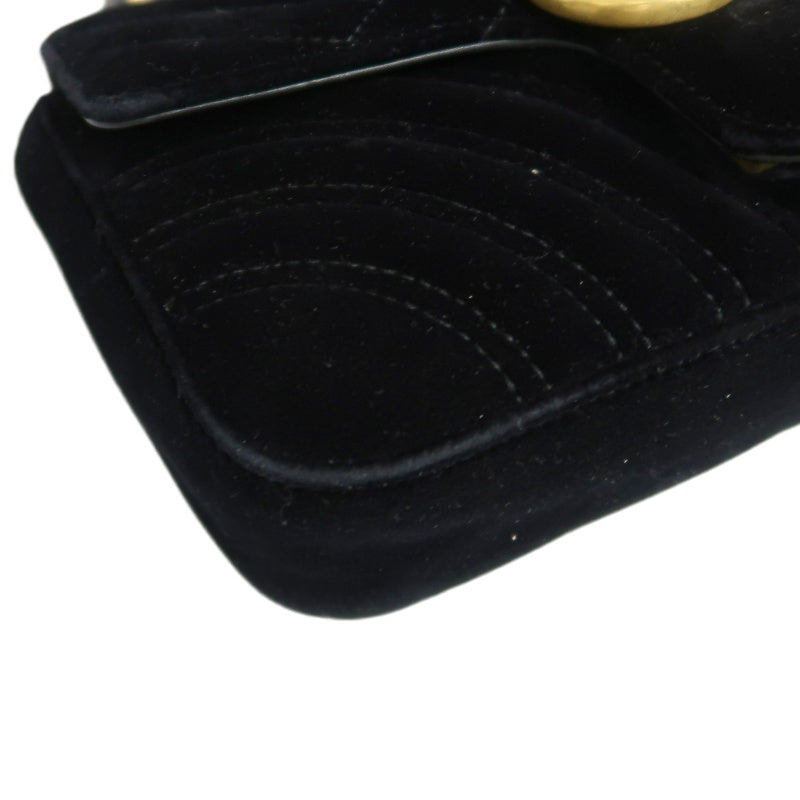 GUCCI GG Marmont Quilted Velvet Shoulder Bag Black Gold Hardware