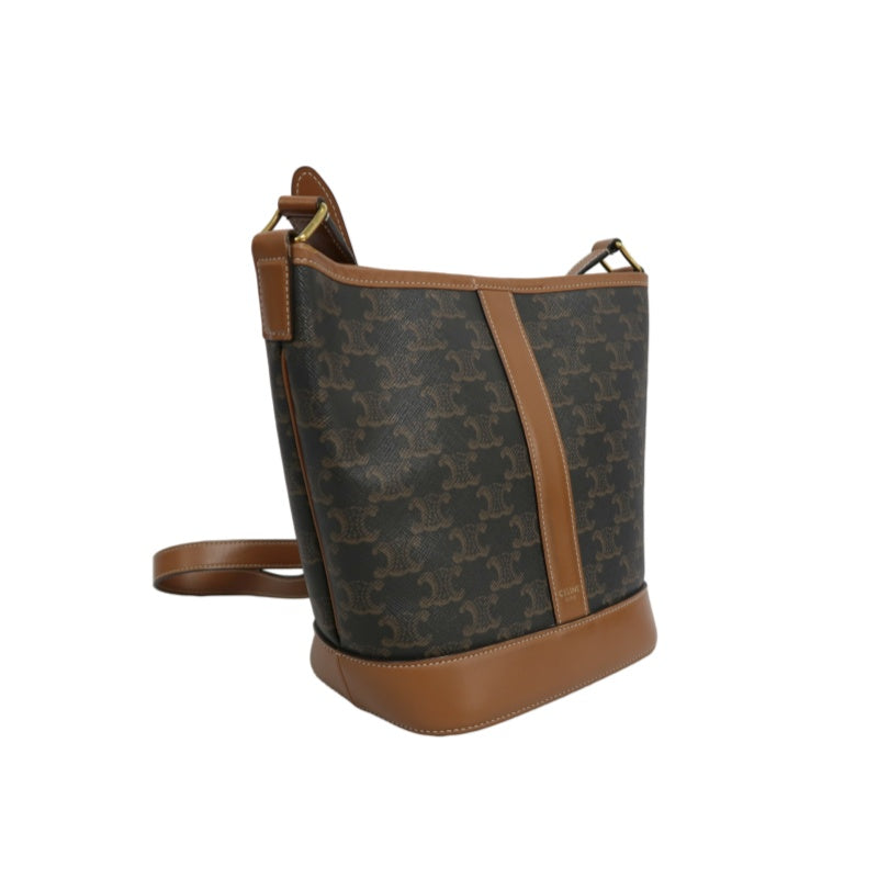 CELINE Macadam Monogram Bucket Shoulder Bag Brown PVC