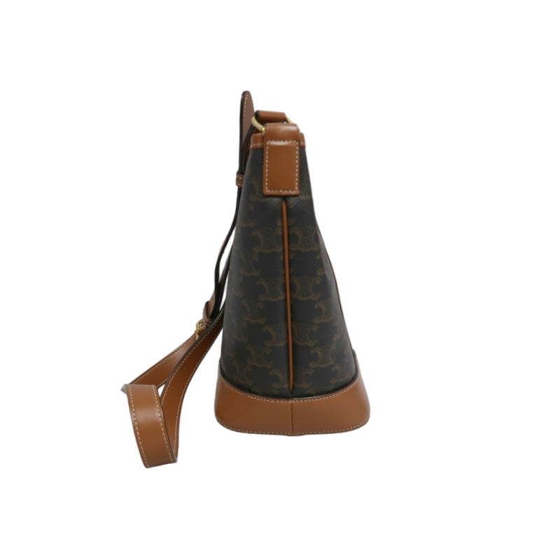 CELINE Macadam Monogram Bucket Shoulder Bag Brown PVC