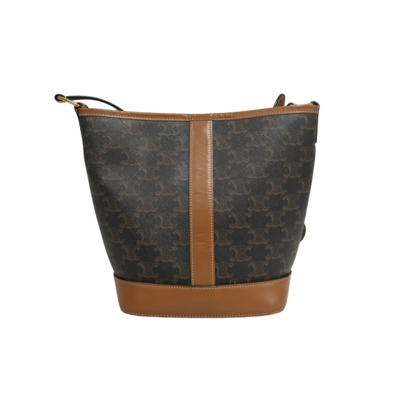 CELINE Macadam Monogram Bucket Shoulder Bag Brown PVC