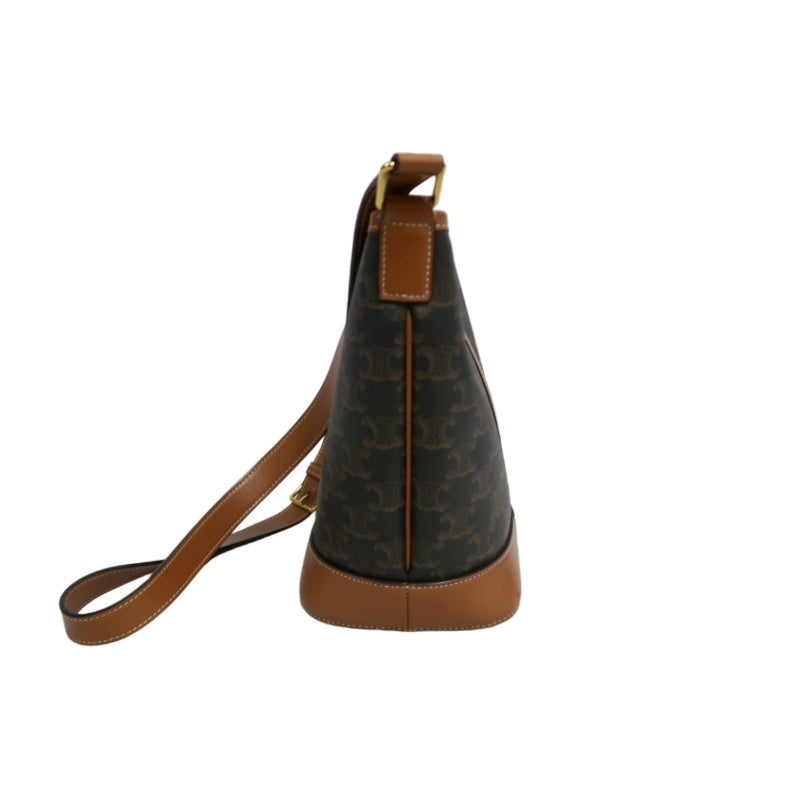 CELINE Macadam Monogram Bucket Shoulder Bag Brown PVC