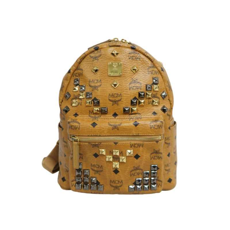 MCM Studded Visetos Backpack Brown PVC
