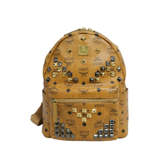 MCM Studded Visetos Backpack Brown PVC
