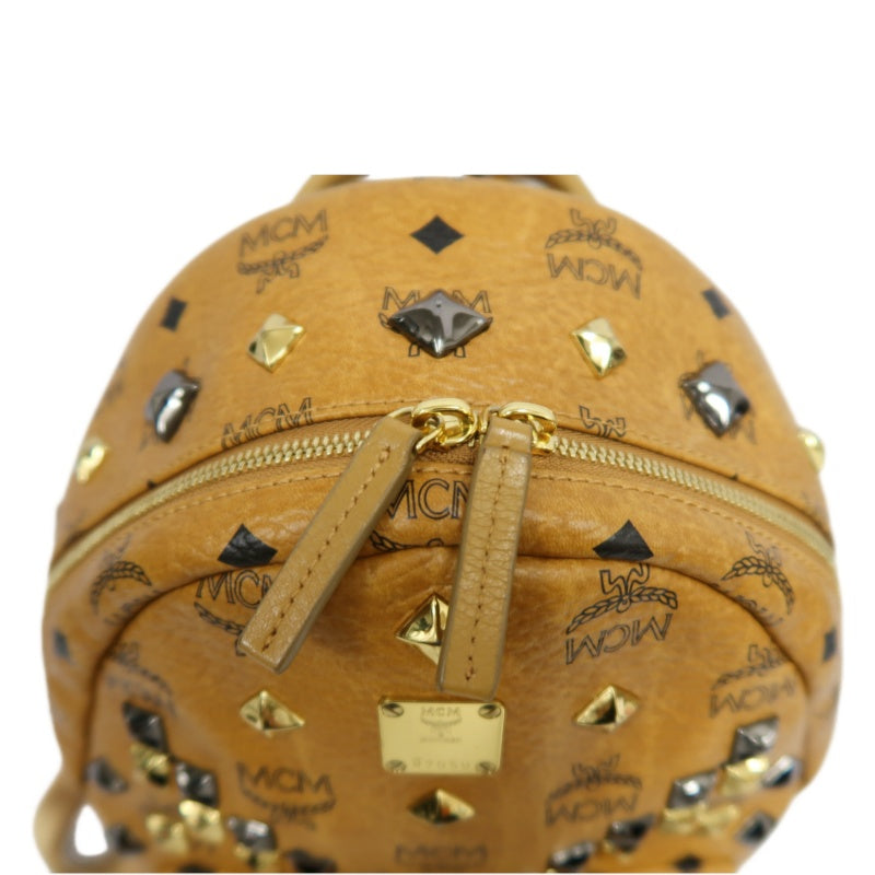 MCM Studded Visetos Backpack Brown PVC