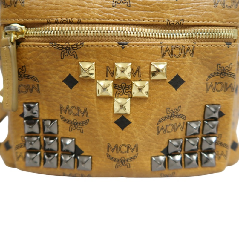 MCM Studded Visetos Backpack Brown PVC