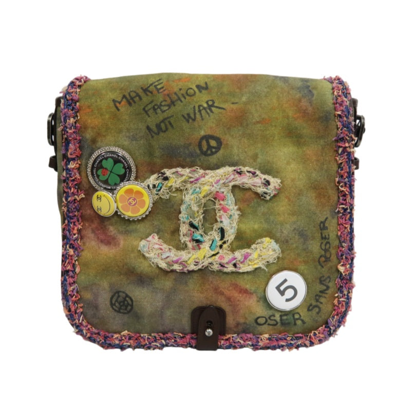 CHANEL Limited Edition Tie-dye Canvas Embroidered Flap Shoulder Bag Khaki