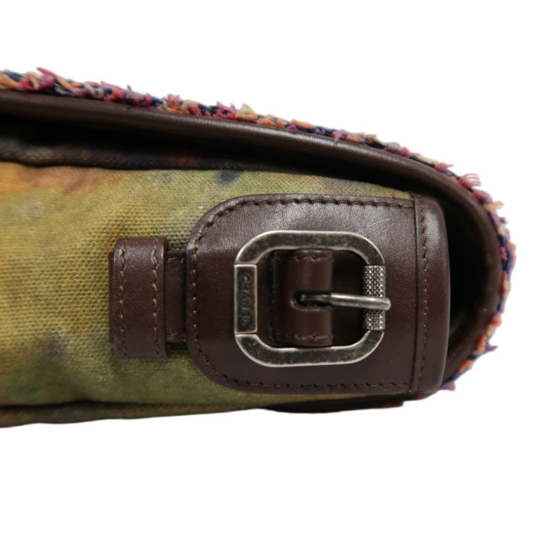 CHANEL Limited Edition Tie-dye Canvas Embroidered Flap Shoulder Bag Khaki