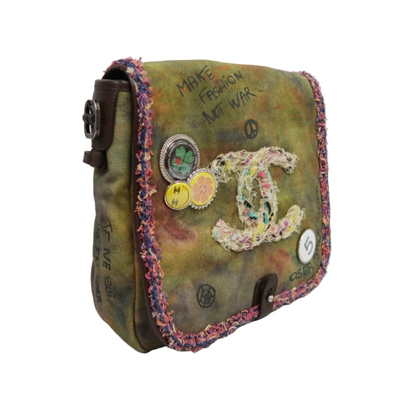 CHANEL Limited Edition Tie-dye Canvas Embroidered Flap Shoulder Bag Khaki