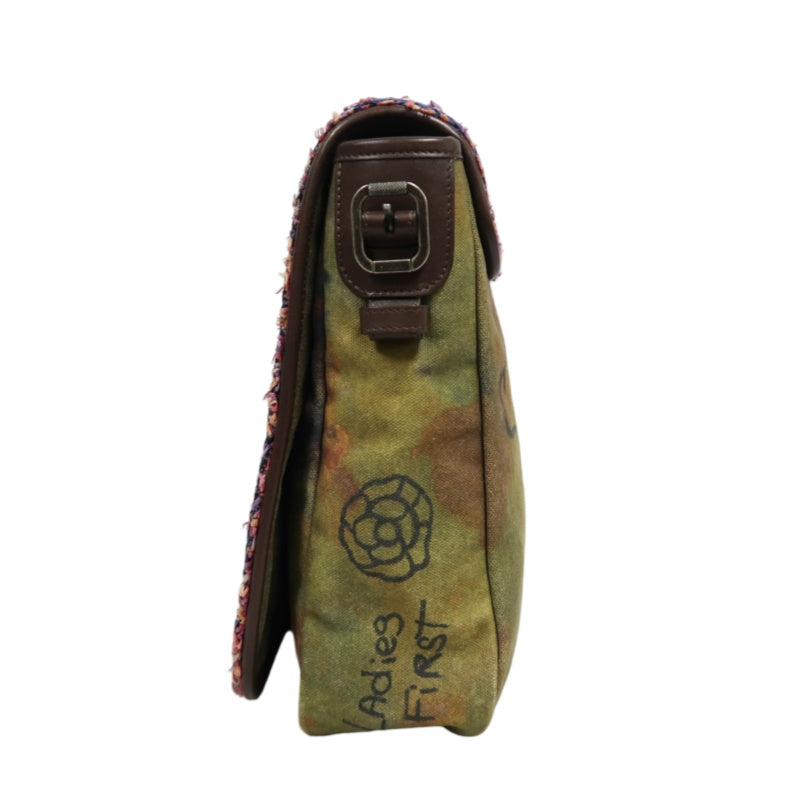 CHANEL Limited Edition Tie-dye Canvas Embroidered Flap Shoulder Bag Khaki