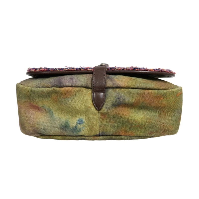 CHANEL Limited Edition Tie-dye Canvas Embroidered Flap Shoulder Bag Khaki