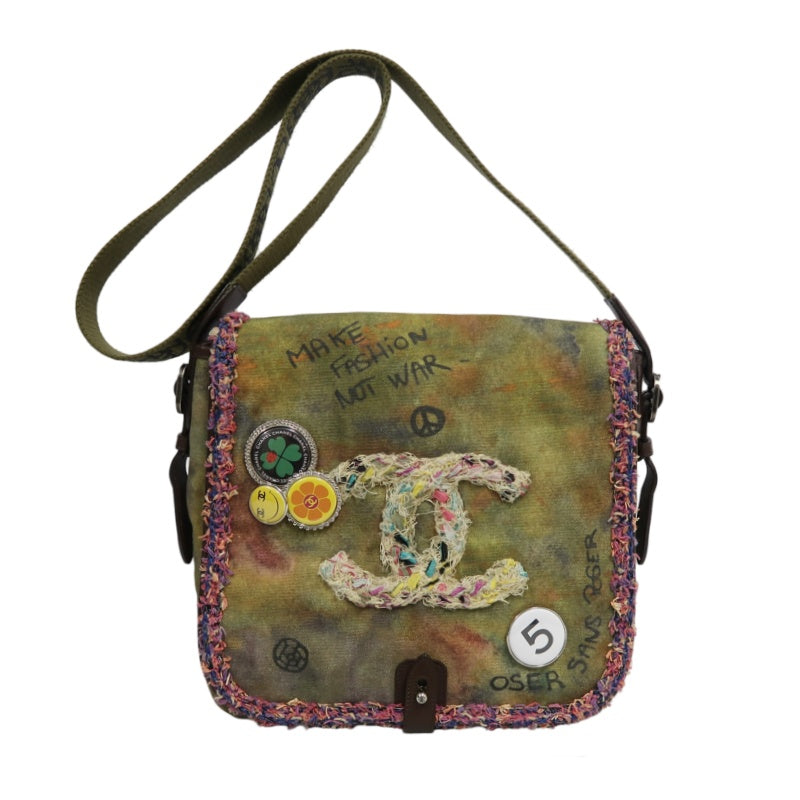 CHANEL Limited Edition Tie-dye Canvas Embroidered Flap Shoulder Bag Khaki